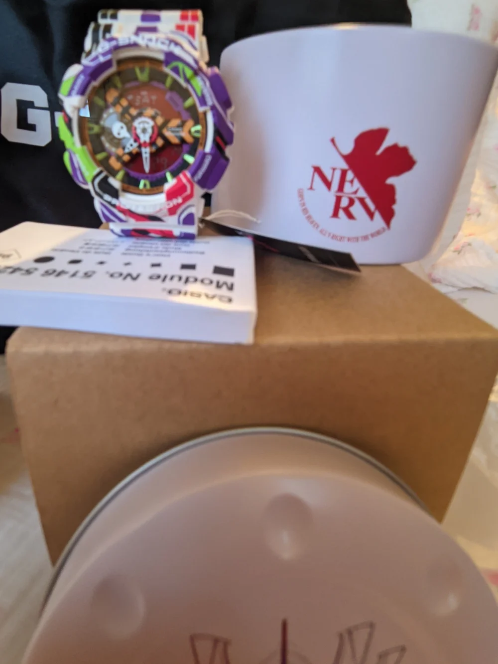 G-Shock Evangelion Collaboration Watch - White, Purple, Multicolor Accents